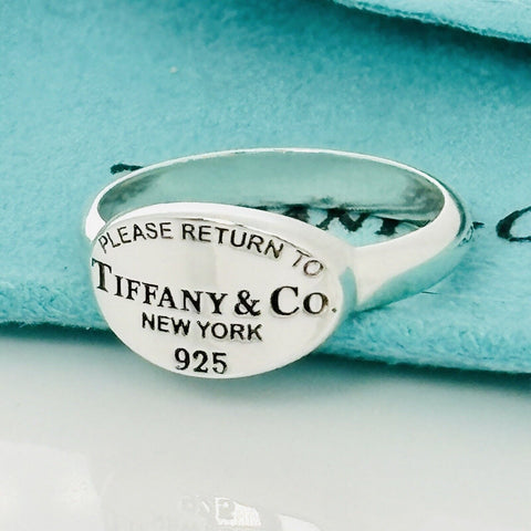 Size 8 Please Return to Tiffany & Co Oval Signet Ring in Sterling Silver