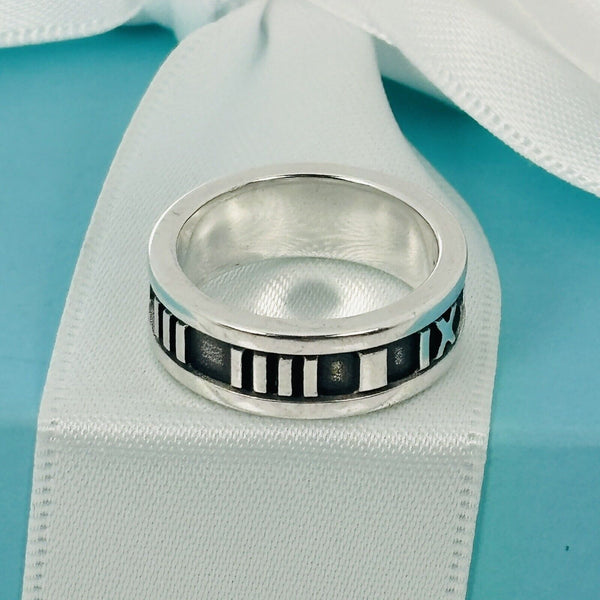 Size 4 Tiffany & Co Vintage Atlas Ring in Sterling Silver Roman Numerals - 3