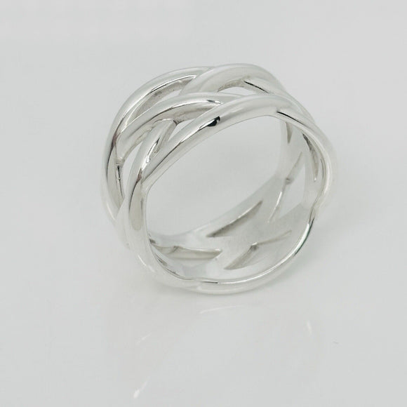 Size 11.5 Tiffany & Co Braided Celtic Knot Weave Ring in Silver Mens Unisex