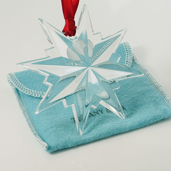 Tiffany Crystal Snowflake Star Christmas Tree Holiday Ornament with Red Ribbon - 2