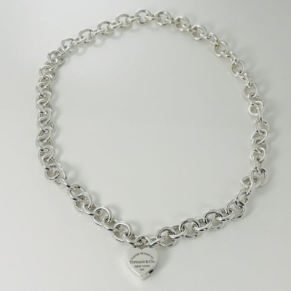 18" Return to Tiffany & Co Heart Padlock Lock Pendant Necklace in Silver