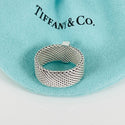 Size 3.5 Tiffany & Co Somerset 4 Diamond Ring Mesh Weave in Sterling Silver - 8
