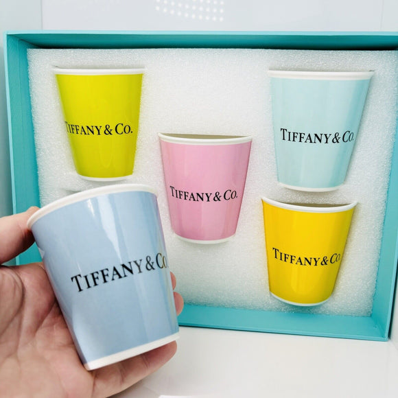 Tiffany 5 Set Colored Paper Coffee Cup Everyday Objects Blue Pink Yellow Green
