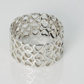 Size 5.5 Tiffany Crown of Hearts Ring Wide Band in Sterling Silver