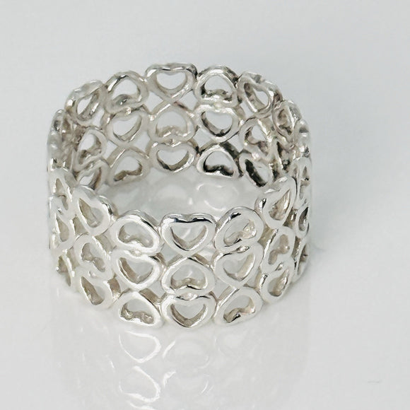 Size 5.5 Tiffany Crown of Hearts Ring Wide Band in Sterling Silver