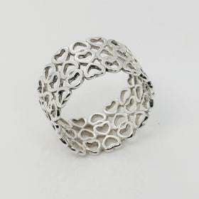 Size 5.5 Tiffany Crown of Hearts Ring Wide Band in Sterling Silver - 0