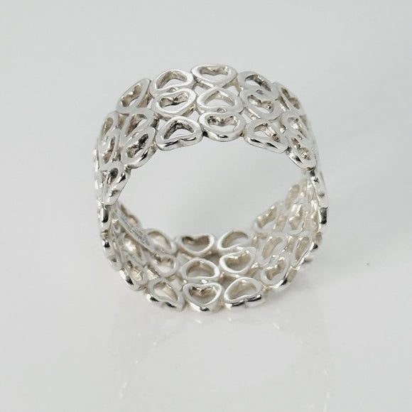Size 5.5 Tiffany Crown of Hearts Ring Wide Band in Sterling Silver