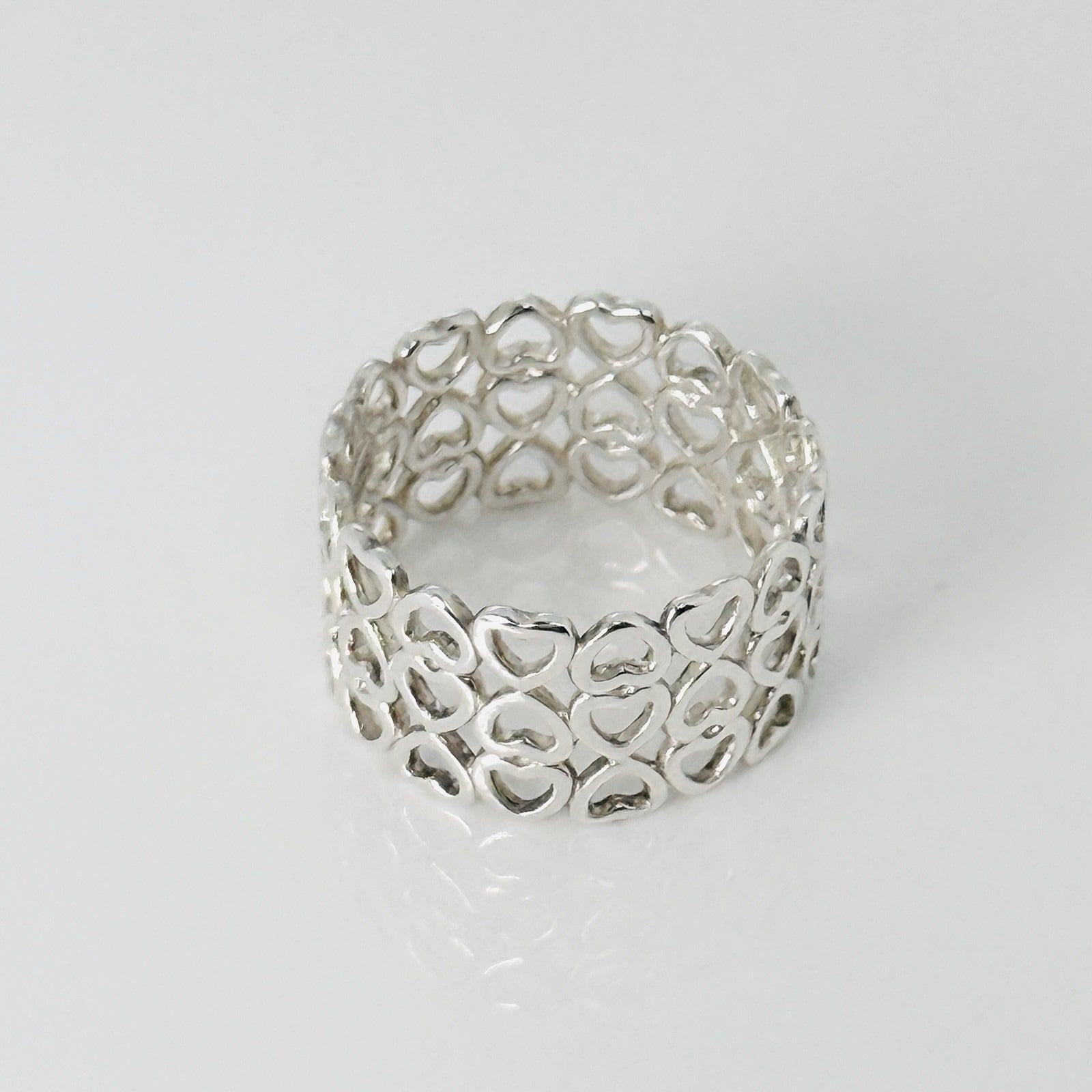 Size 5.5 Tiffany Crown of Hearts Ring Wide Band in Sterling Silver