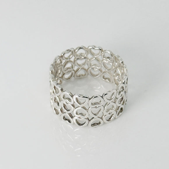 Size 5.5 Tiffany Crown of Hearts Ring Wide Band in Sterling Silver