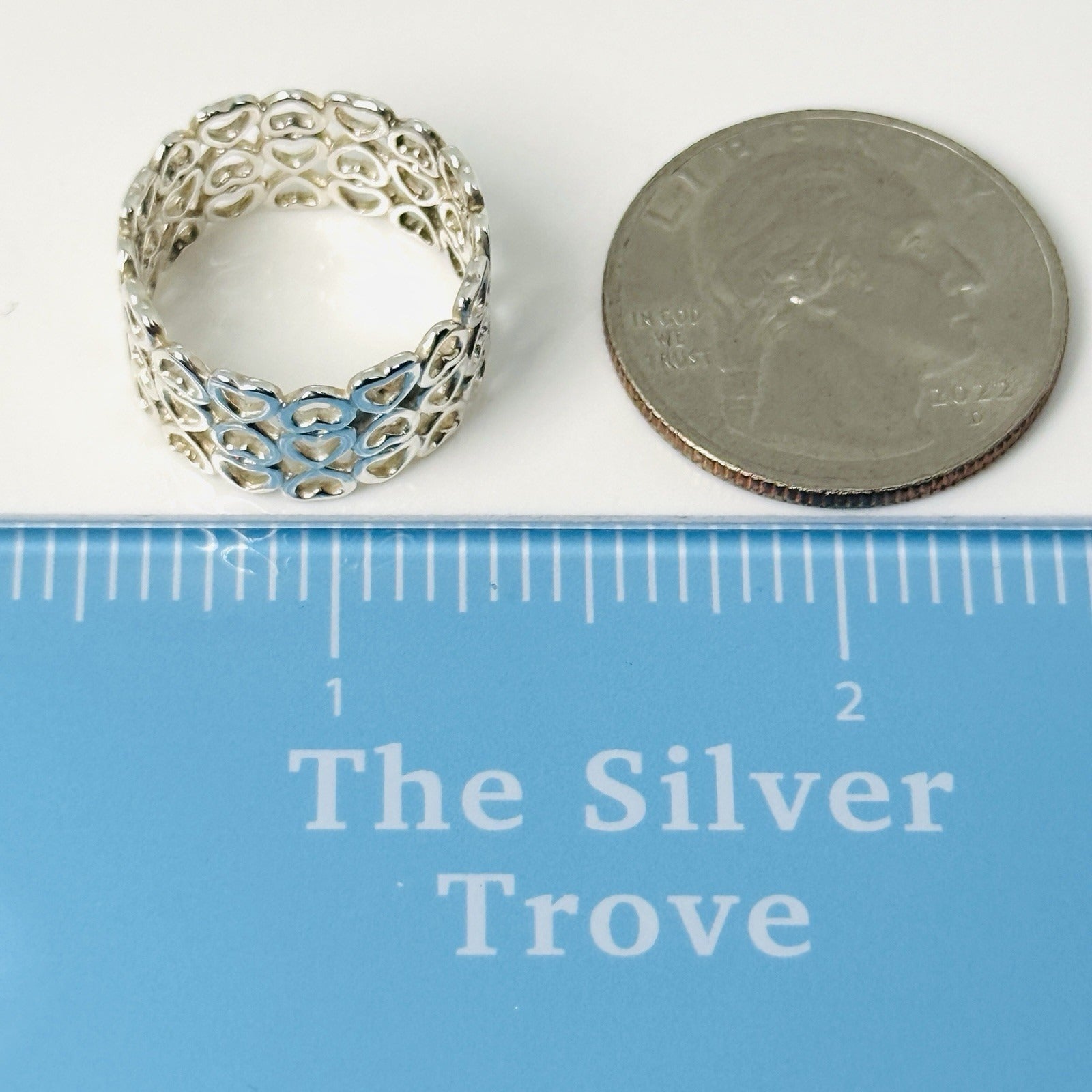 Size 5.5 Tiffany Crown of Hearts Ring Wide Band in Sterling Silver