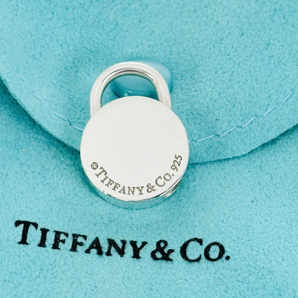 RARE Please Return to Tiffany Round Padlock Lock Charm Pendant in Silver
