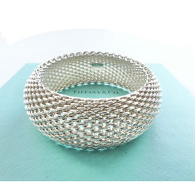 Tiffany Wide Somerset Bracelet Mesh Weave Flexible Bangle in Sterling Silver