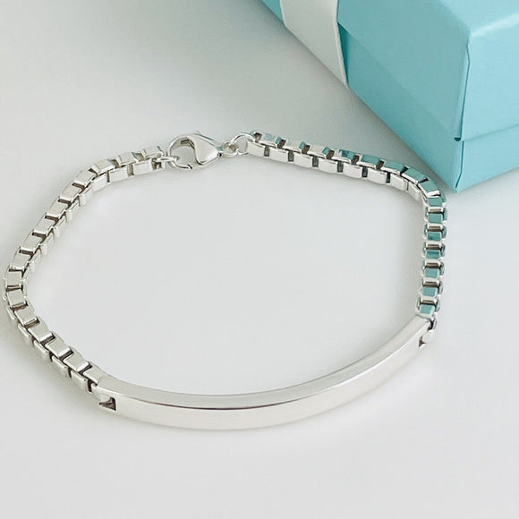 9" Tiffany & Co ID Bracelet Venetian  Box Links Men's Unisex