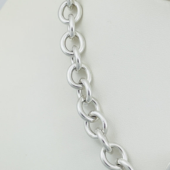 18" Tiffany & Co Silver Blank Heart Tag Toggle Necklace with Blue Pouch