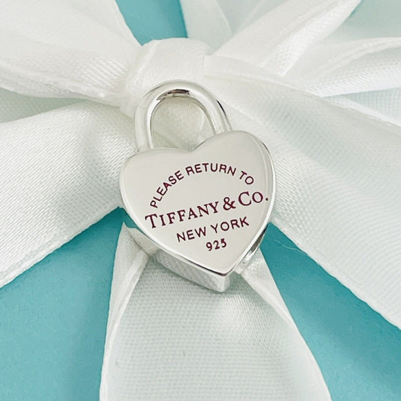 RARE Return to Tiffany Heart Padlock Charm Pendant in Red Enamel and Silver