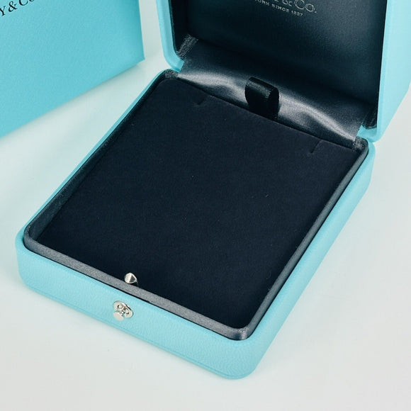 Tiffany & Co Necklace Storage Presentation Box in Blue Leather Lux AUTHENTIC