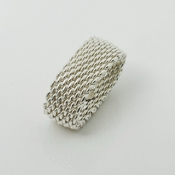 Size 10 Tiffany & Co Somerset Ring Mesh Weave Mens Unisex in Sterling Silver