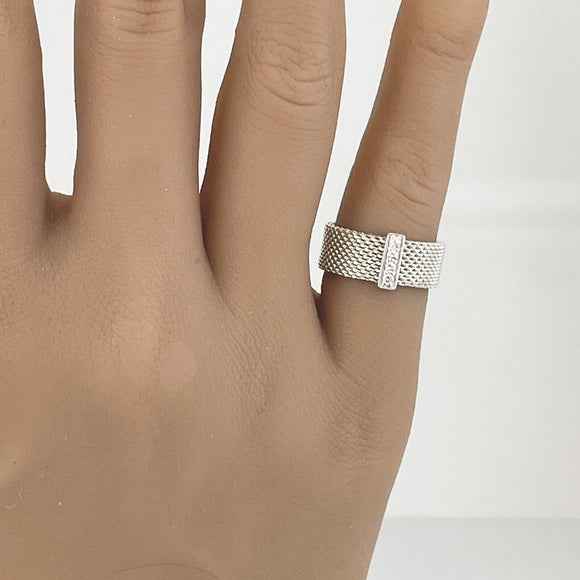 Size 3.5 Tiffany & Co Somerset 4 Diamond Ring Mesh Weave in Sterling Silver