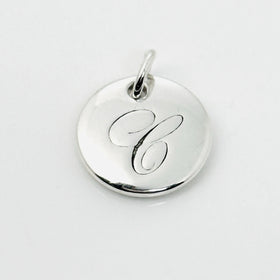 Tiffany Silver Letter C Alphabet Initial Round Circle Notes Charm Pendant