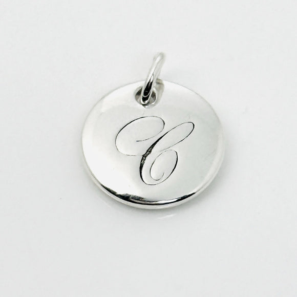 Tiffany Silver Letter C Alphabet Initial Round Circle Notes Charm Pendant