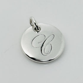 Tiffany Silver Letter C Alphabet Initial Round Circle Notes Charm Pendant - 0