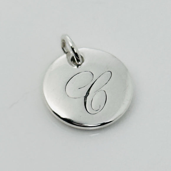Tiffany Silver Letter C Alphabet Initial Round Circle Notes Charm Pendant