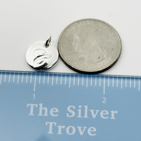 Tiffany Silver Letter C Alphabet Initial Round Circle Notes Charm Pendant