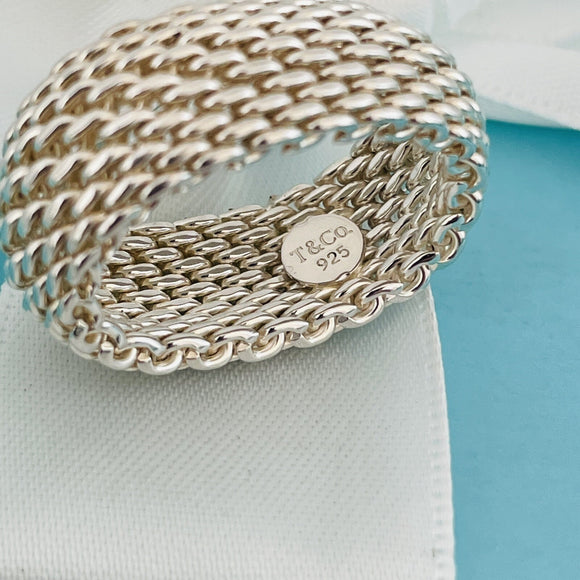 Size 7 Tiffany & Co Somerset Mesh Weave Ring Flexible Dome Unisex in Silver