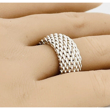 Size 7 Tiffany & Co Somerset Mesh Weave Ring Flexible Dome Unisex in Silver