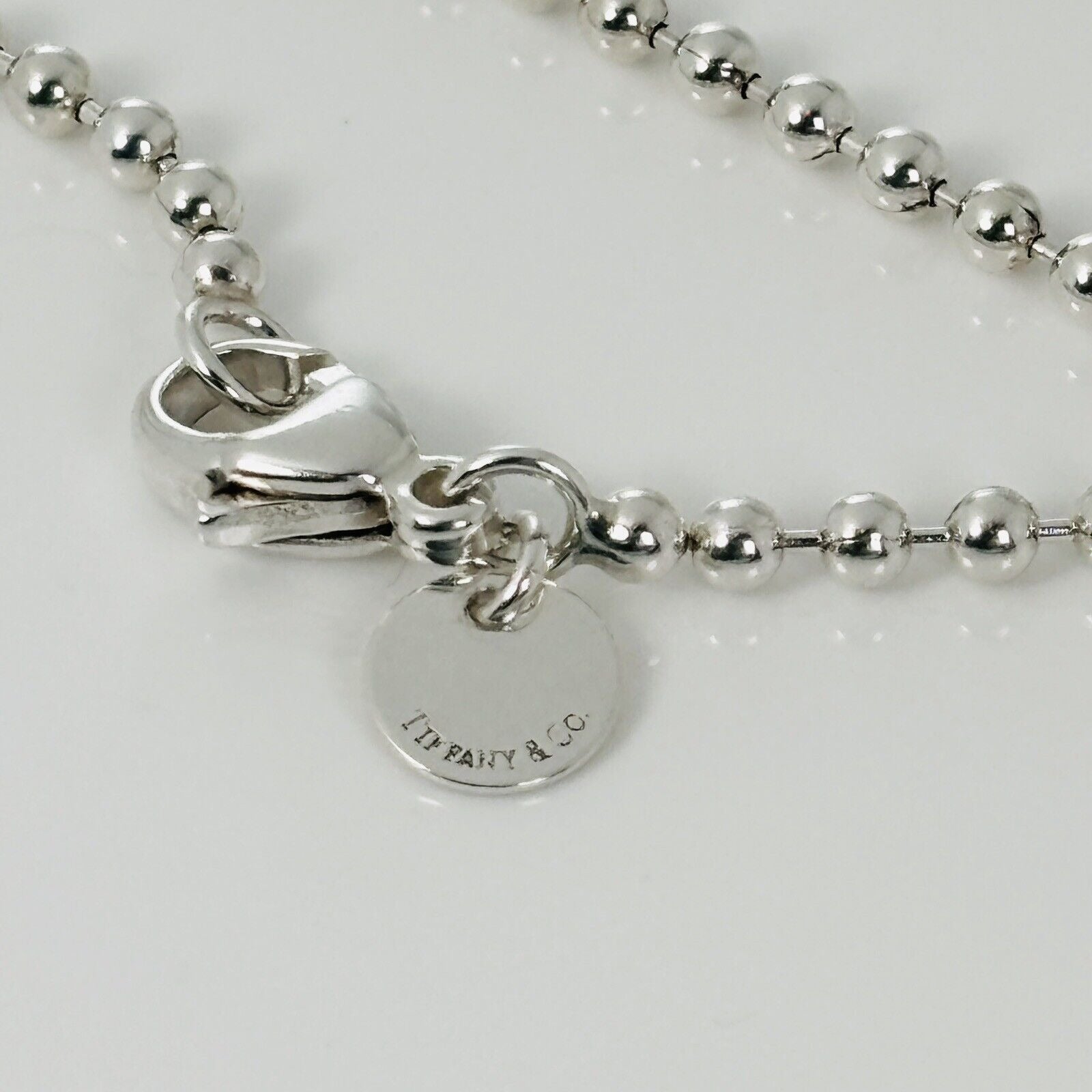 16" Tiffany & Co Bead Necklace Dog Chain with Lobster Clasp 2.3mm Beads Silver