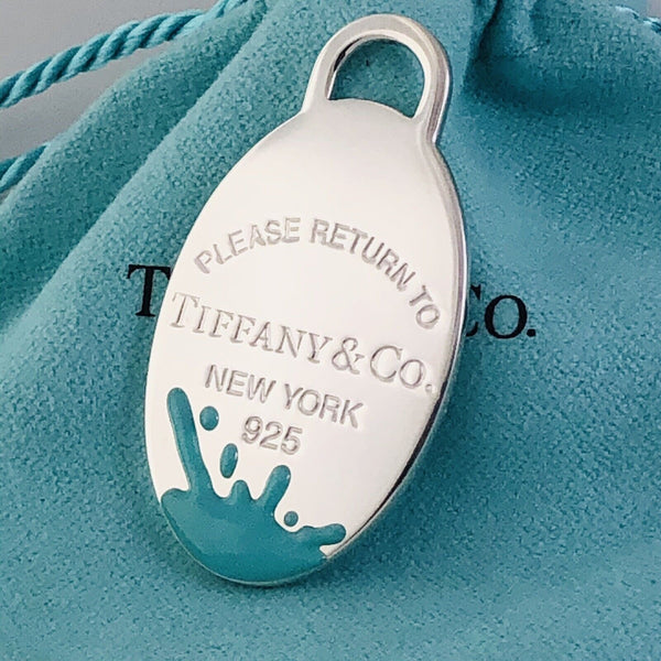 Return to Tiffany Color Splash Blue Enamel Large Oval Tag Pendant Charm - 1