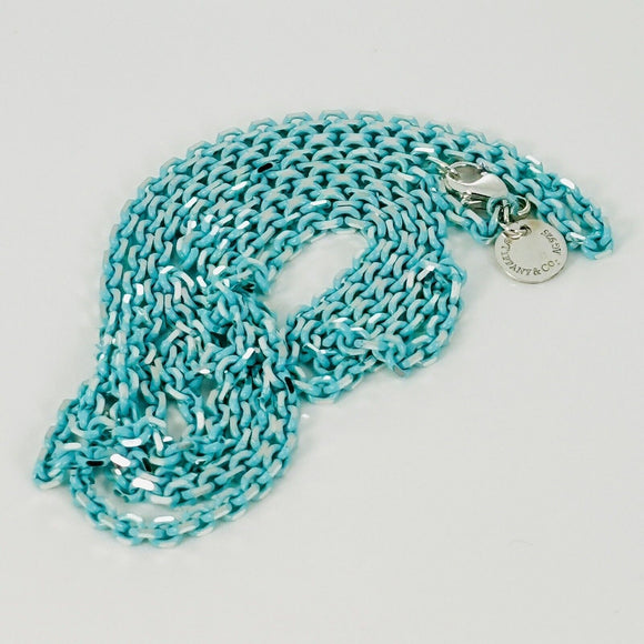Tiffany & Co Sparkler Blue Coated Silver Enamel Chain Necklace 30" 2.5mm Links