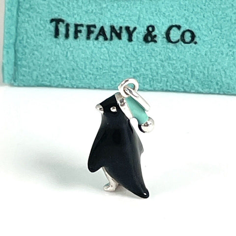 RARE Tiffany & Co Christmas Penguin Charm in Blue Black Enamel and Silver - 0