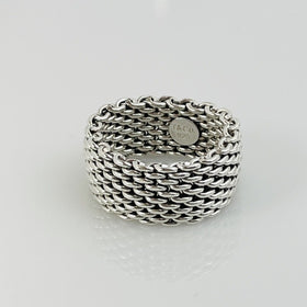 Size 6 Tiffany & Co Somerset Mesh Basket Weave Ring in 925 Sterling Silver - 0