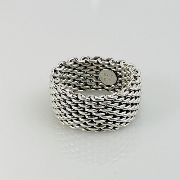 Size 6 Tiffany & Co Somerset Mesh Basket Weave Ring in 925 Sterling Silver