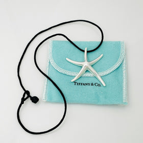 Tiffany Starfish Pendant Extra Large by Elsa Peretti Silver Black Silk Necklace - 0