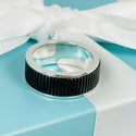 Size 9 Tiffany & Co Midnight Black Coin Edge Titanium and Silver Ring - 3