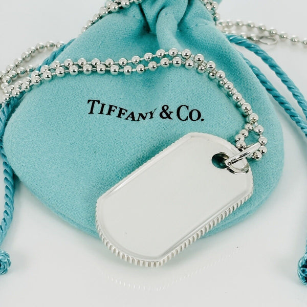 30" Tiffany & Co Mens Coin Edge ID Dog Tag Bead Chain Necklace - 4