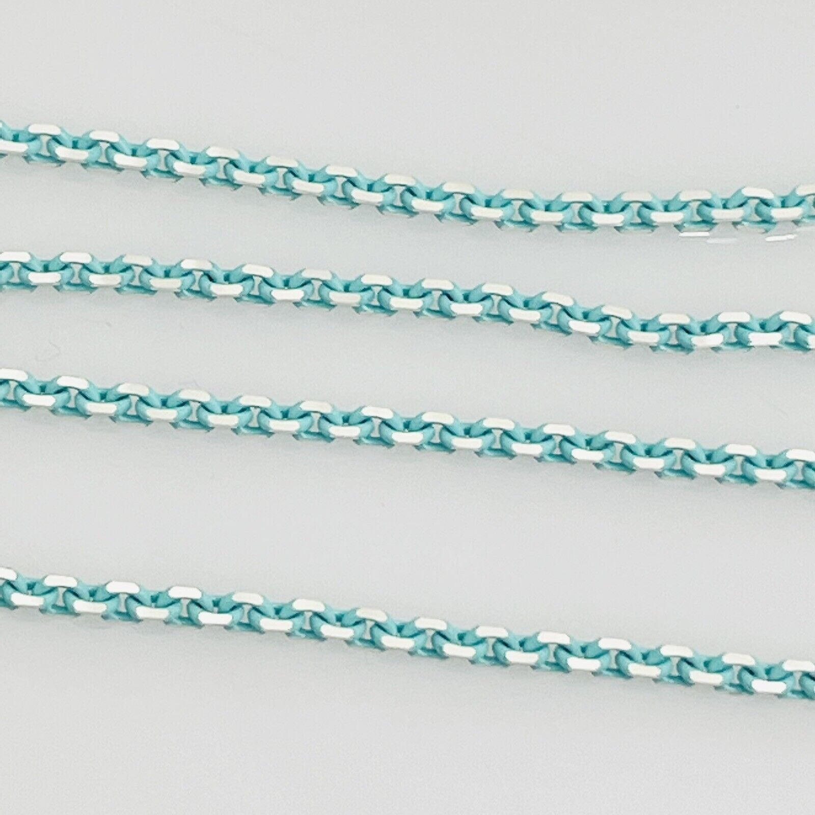 Tiffany & Co Sparkler Blue Coated Silver Enamel Chain Necklace 30" 2.5mm Links