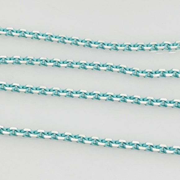 Tiffany & Co Sparkler Blue Coated Silver Enamel Chain Necklace 30" 2.5mm Links