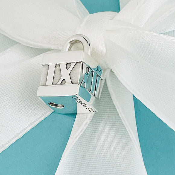Tiffany & Co Atlas Padlock Charm Pendant Cube Box Square Roman Numerals