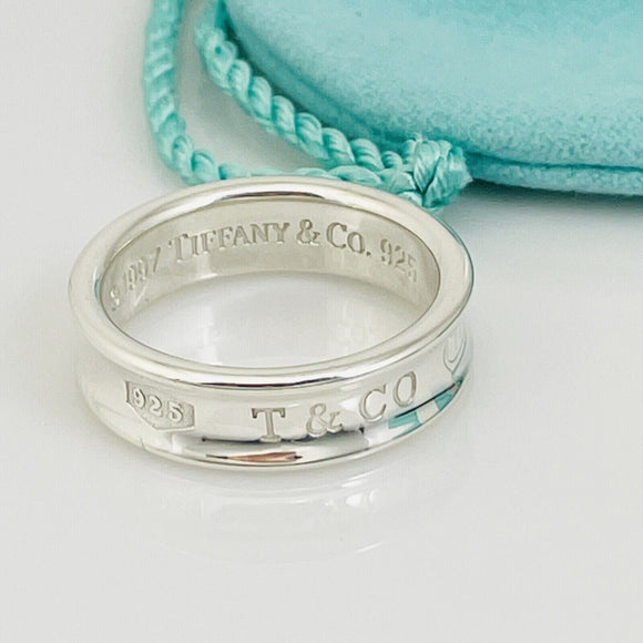 Size 8 Tiffany 1837 Ring in Sterling Silver Concave Band with Blue Pouch