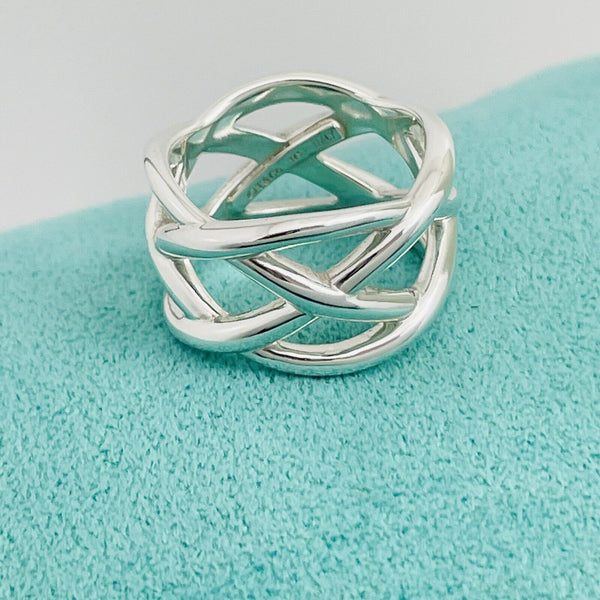 Size 8 Tiffany & Co Sterling Silver Braided Celtic Knot Weave Ring - 1