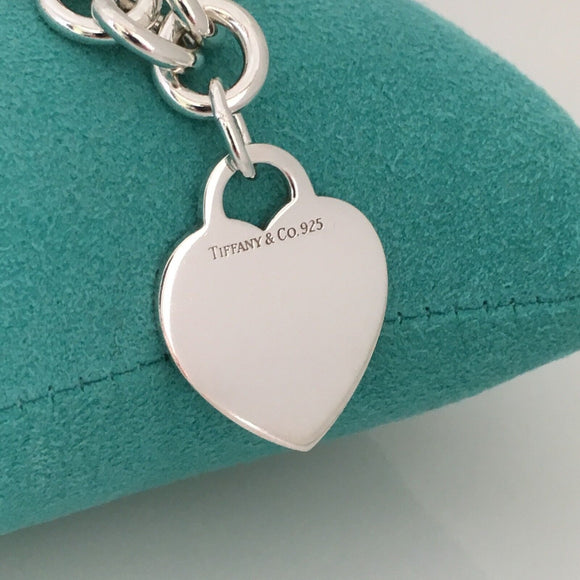 18" Tiffany & Co Sterling Silver Engravable Blank Heart Tag Necklace