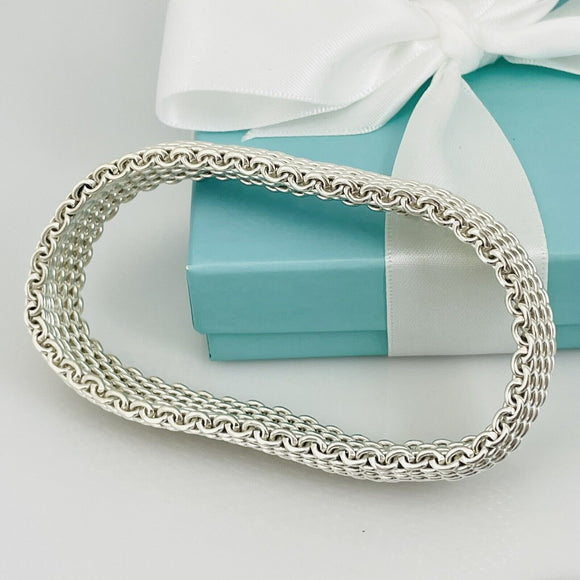 7.75" Large Tiffany & Co Somerset Flexible Mesh Weave Bangle Bracelet in Silver