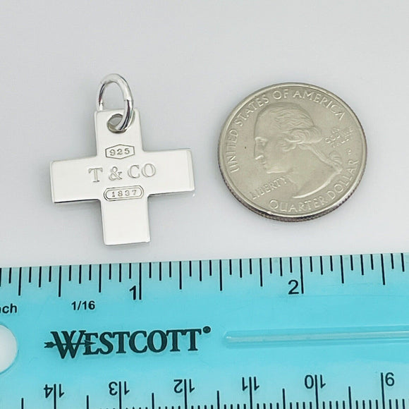 Tiffany & Co 1837 Cross Pendant Charm Mens Unisex in Sterling Silver AUTHENTIC