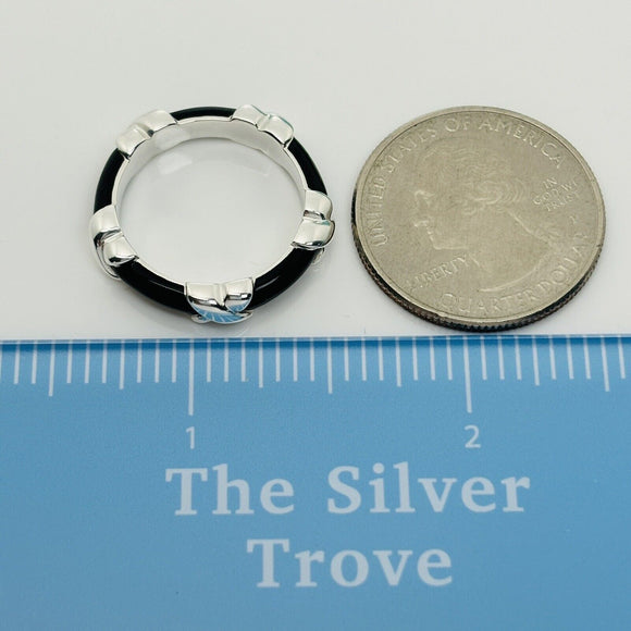 Size 7 Tiffany Signature X Kiss Ring in Black Enamel and Sterling Silver