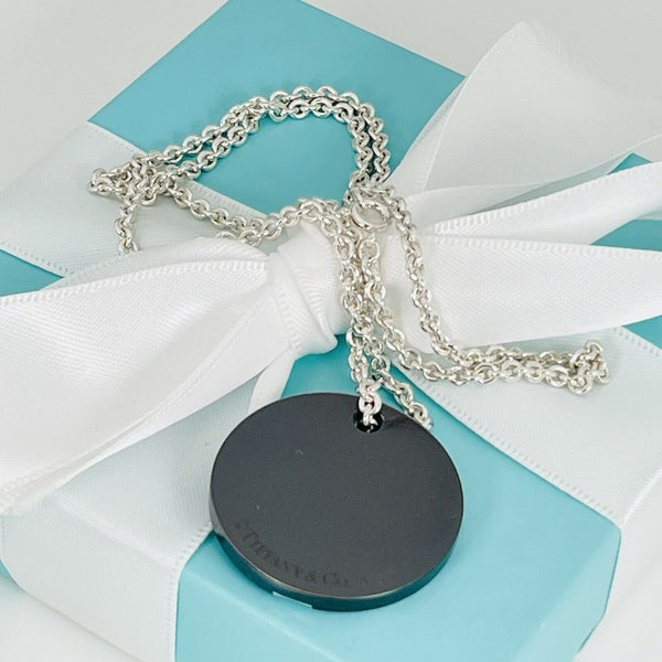 Tiffany T&CO Silver and Black Titanium Disc Round Tag Pendant 3mm Chain Necklace - 4