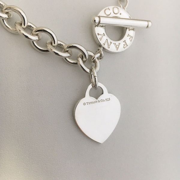 20” Large Tiffany & Co Sterling Silver Blank Heart Tag Toggle Necklace Plus Size - 1