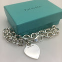 8.75" Large Tiffany & Co Sterling Silver Blank Heart Tag Charm Bracelet Blue Box - 2